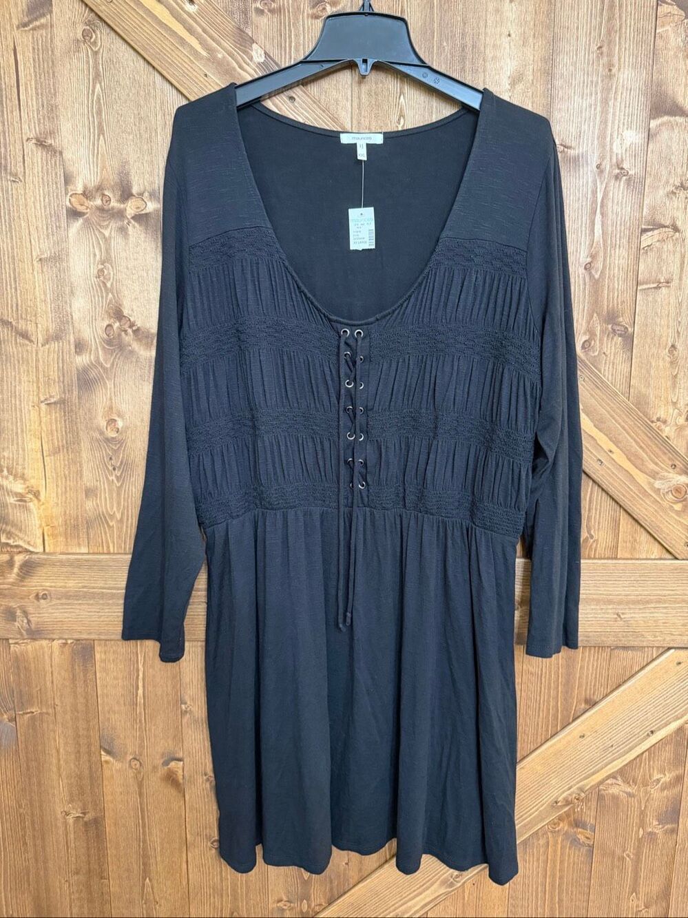 Maurices Women XXL Black Lace Up Dress NWT Long Sleeve Boho Midi (7984)